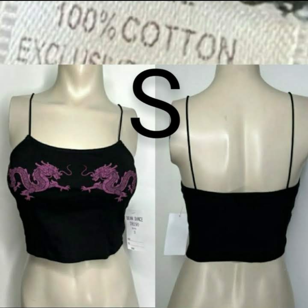 🆕Purple Dragons Print Black Cami Crop Top ~Size S